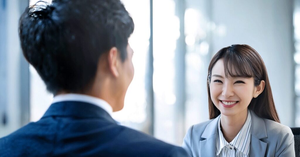 薬学部の就活生と面接をサポートしてくれる専属コーディネーターの二人の画像　面接がうまくいっている様子