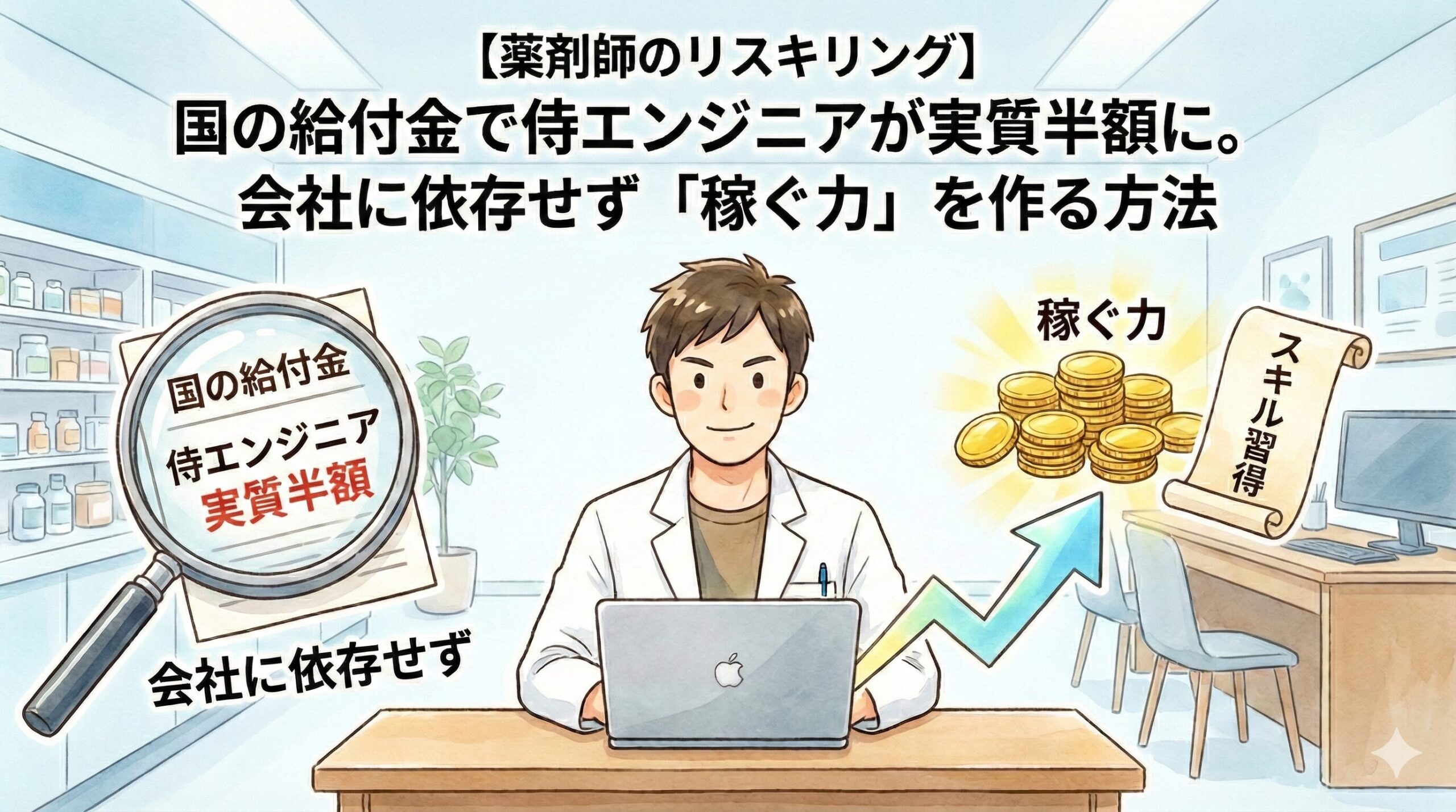 【薬剤師のリスキリング】国の給付金で侍エンジニアが実質半額になり、稼ぐ力を作る方法のアイキャッチ画像