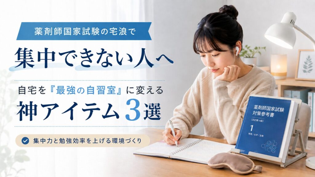 "薬剤師国家試験の宅浪で集中できない人向けの自宅学習アイテム3選"