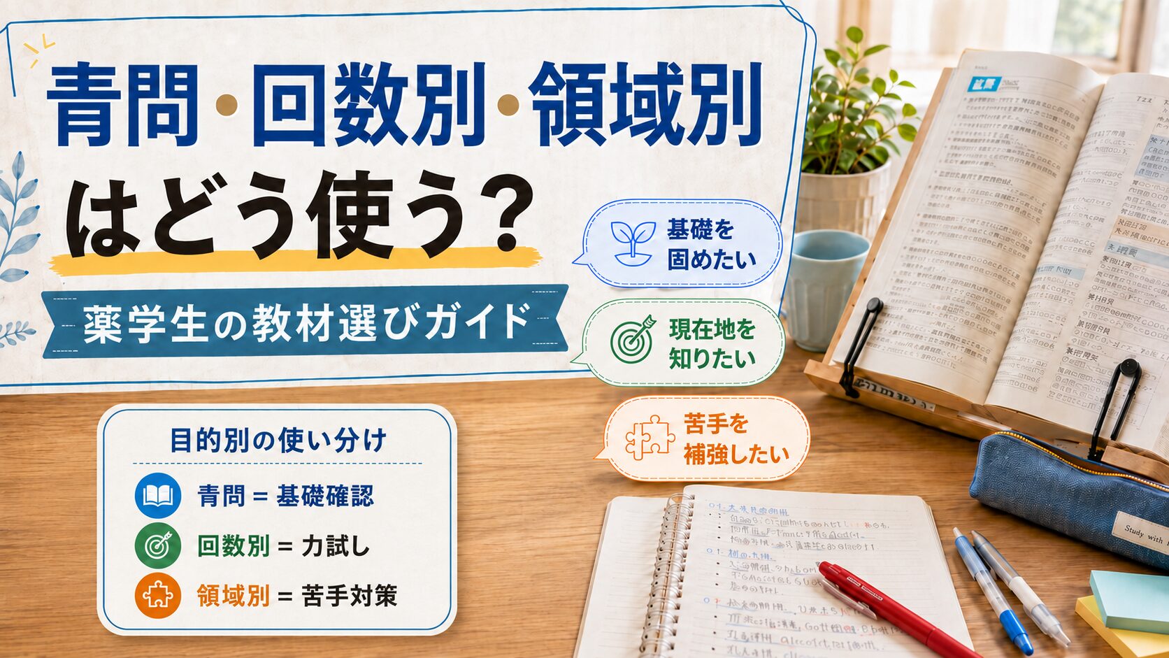 薬剤師国家試験の青問・回数別・領域別の使い分けを解説する薬学生向け教材選びガイド